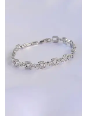 Vip Seri Pirinç Zirkon Taşlı Gümüş Renk Minimal Kare Detay Bileklik