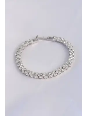 Vip Seri Pirinç Zirkon Taşlı Gümüş Renk Şerit Su Yolu Model Bileklik