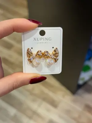 Xuping Fiyonk Detaylı İncili Çelik Küpe