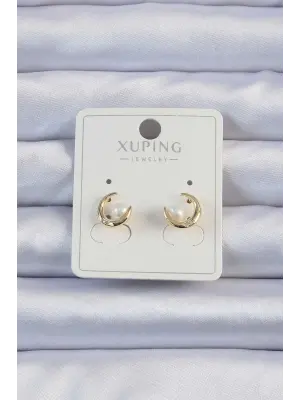 Xuping Altın Zirkon Taşlı İncili Ay Küpe
