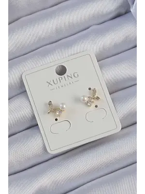 Xuping Altın Zirkon Taşlı İncili Kiraz Küpe