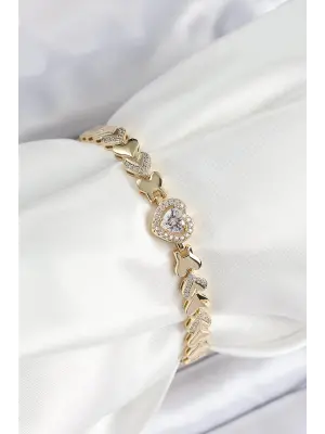 Xuping Pirinç Baget Kalp Model Gold Renk Kadın Bileklik