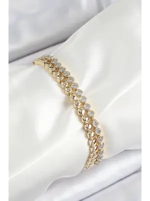 Xuping Pirinç Zirkon Taşlı Çift Görünümlü Model Gold Renk Kadın Bileklik