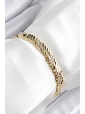 Xuping Pirinç Zirkon Taşlı Eğimli Blok Model Gold Renk Kadın Bileklik