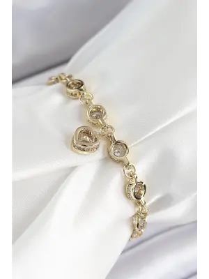 Xuping Pirinç Zirkon Taşlı Sallantılı Kalp Model Gold Renk Kadın Bileklik