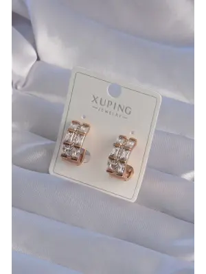 XUPİNG Rose Renk Baget Taşlı Desenli Halka Küpe