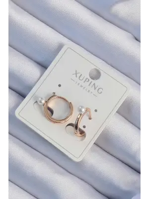 Xuping Rose Renk İnci Detay Halka Küpe