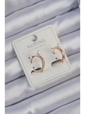Xuping Rose Renk İnci Detay Halka Küpe