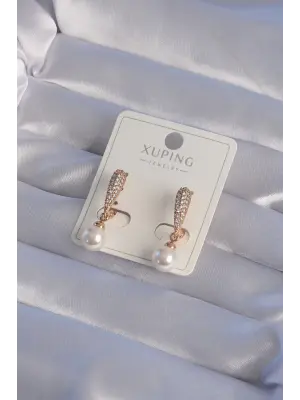 XUPİNG Rose Renk İnci Taşlı Yarım Halka Sallantılı Küpe