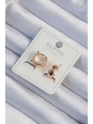 Xuping Rose Renk Minimal Bombeli Kalın Halka Küpe
