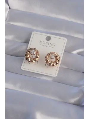 XUPİNG Rose Renk Oval Zirkon Taşlı Burgu Model Küpe