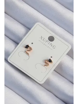 Xuping Rose Renk Siyah Zirkon Taşlı Kıvrımlı Küpe