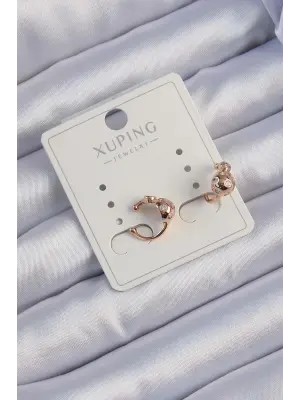 Xuping Rose Renk Zirkon Taşlı Bombeli Topçuk Earcuff Küpe