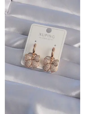 XUPİNG Rose Renk Zirkon Taşlı Fiyonk Model Halka Küpe