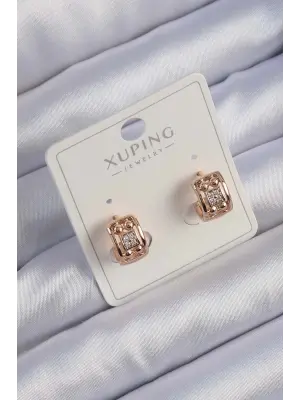 Xuping Rose Renk Zirkon Taşlı Geometrik Desenli Halka Küpe