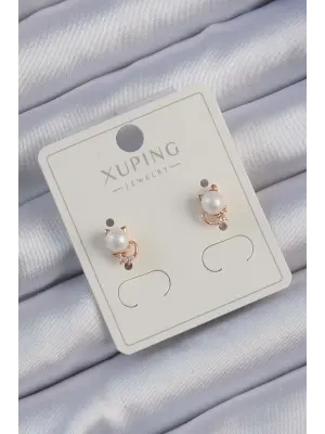 Xuping Rose Renk Zirkon Taşlı İncili Kedi Küpe