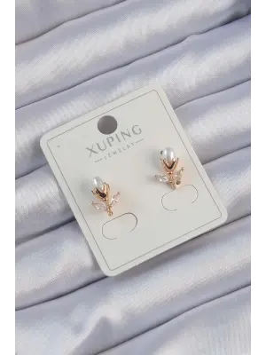 Xuping Rose Renk Zirkon Taşlı İncili Lale Çiçeği Küpe