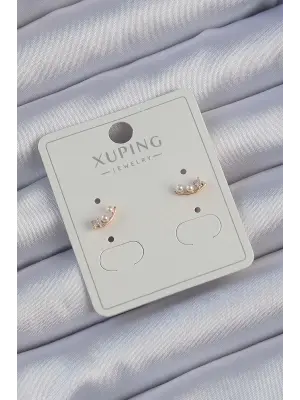 Xuping Rose Renk Zirkon Taşlı İncili Minimal Küpe