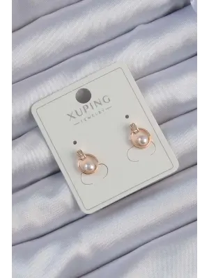 Xuping Rose Renk Zirkon Taşlı İncili Minimal Oval Küpe