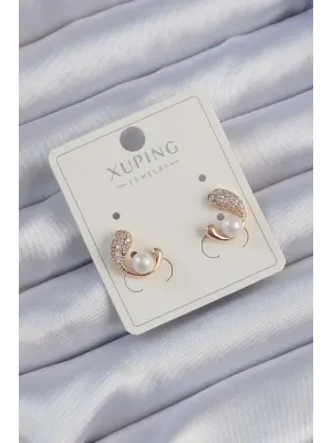 Xuping Rose Renk Zirkon Taşlı İncili Yunus Ballığı Küpe