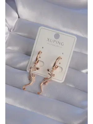 XUPİNG Rose Renk Zirkon Taşlı Kertenkele Model Halka Küpe