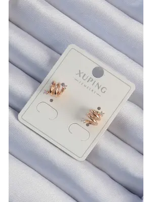 Xuping Rose Renk Zirkon Taşlı Kıvrımlı Küpe