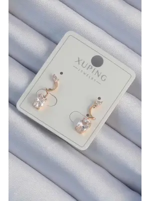 Xuping Rose Renk Zirkon Taşlı Kıvrımlı Küpe