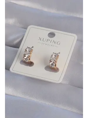 XUPİNG Rose Renk Zirkon Taşlı Minimal Halka Küpe