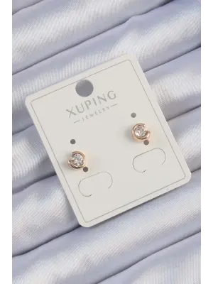 Xuping Rose Renk Zirkon Taşlı Minimal Oval Küpe