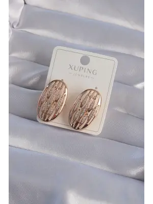 XUPİNG Rose Renk Zirkon Taşlı Şeritli Model Küpe