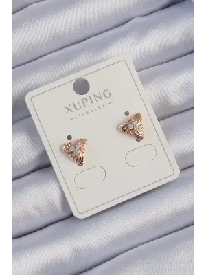 Xuping Rose Renk Zirkon Taşlı Tırtıklı Üçgen Küpe