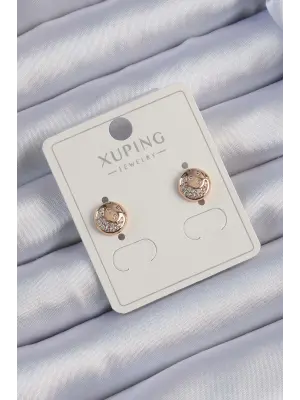 Xuping Rose Renk Zirkon Taşlı Yansımalı Oval Küpe