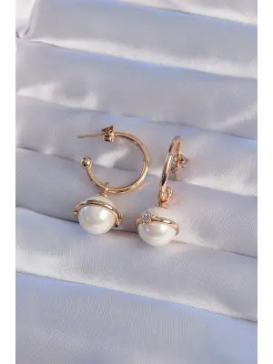 XUPİNG Rose Renk Zirkon Taşlı Yıldız Tasarımlı İncili Halka Küpe