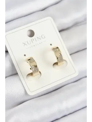 Xuping Zirkon Taşlı Desenli Halka Model Gold Renk Kadın Küpe
