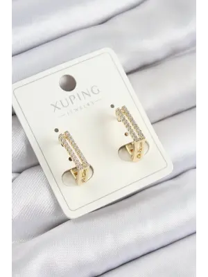 Xuping Zirkon Taşlı Dikdörtgen Model Gold Renk Kadın Küpe