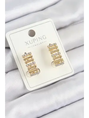 Xuping Zirkon Taşlı Dikdörtgen Model Gold Renk Kadın Küpe