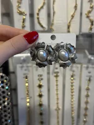 Yaprak & Çiçek Model Barok İncili Küpe