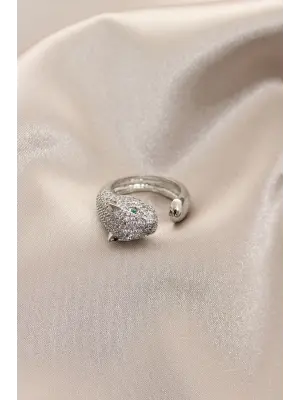 Yeni Sezon Gümüş Renk Taşlı Yeşil Gözlü Kaplan Yüzük