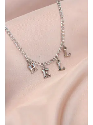 Yeni Sezon Hell Yazılı Gümüş Renk Sallantılı Kadın Kolye
