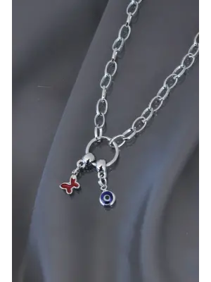 Yeni Sezon Kırmızı Kelebekli Kolye