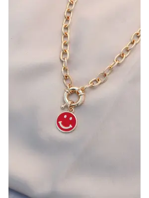 Yeni Sezon Kırmızı Renk Smile Model Retro Gold Metal Kolye