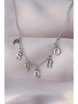 Yeni Sezon Psycho Yazılı Gümüş Renk Sallantılı Kadın Kolye