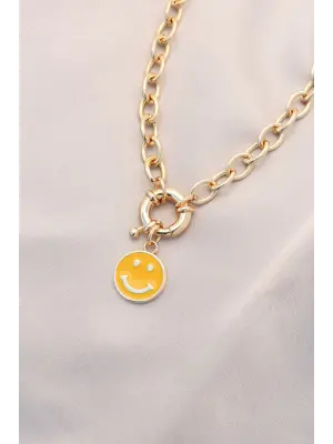 Yeni Sezon Sarı Renk Smile Model Retro Gold Metal Kolye