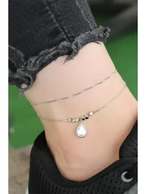 Yeni Sezon Silver Renk Damla Zirkon Taşlı Halhal