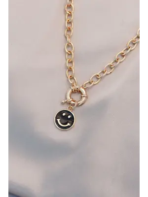 Yeni Sezon Siyah Renk Smile Model Retro Gold Metal Kolye