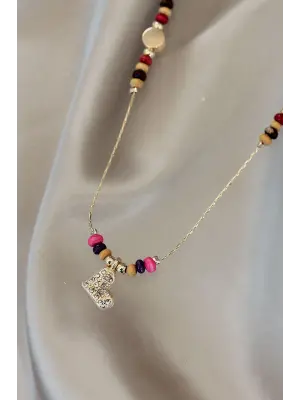 Yeni Sezon Taşlı Kalp Tasarımlı Renkli Boncuk Detaylı Kolye