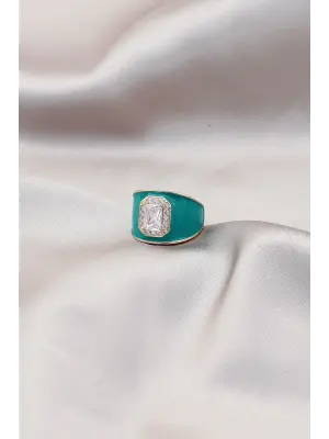 Yeni Sezon Turkuaz Mineli Kristal Taş Detaylı Yüzük