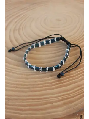 Yeşil Beyaz Hematit Makrome Doğal Taş Erkek Bileklik