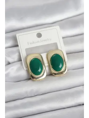 Yeşil Renk Kare Model Vintage Kadın Küpe