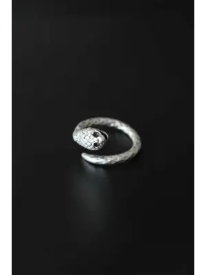 Yılan Figürlü Antik Gümüş Renk Ayarlanabilir Erkek Yüzük